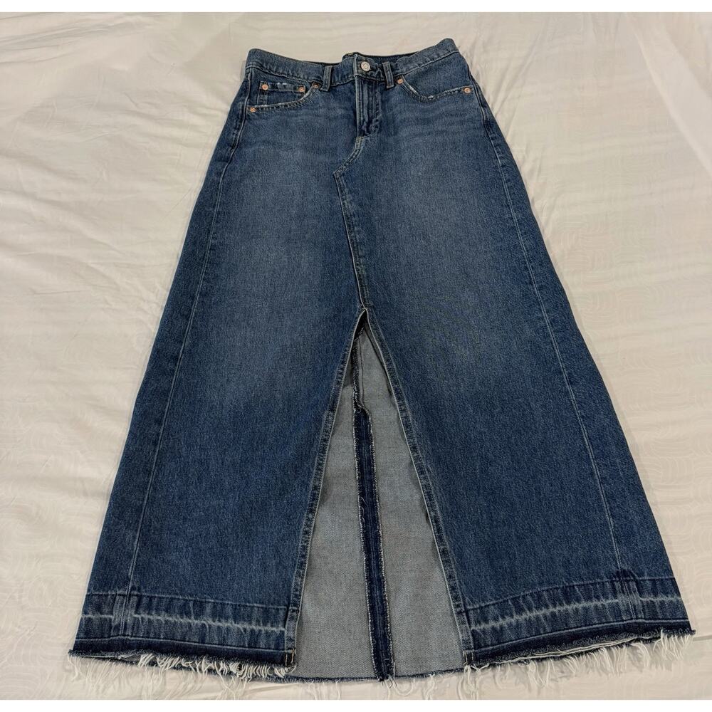 GAP Women's Blue Denim Seamed Maxi Skirt Cotton Size 27/4P NWT